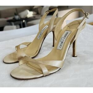 Jimmy Choo Women’s Size 38 Pearl Cream Satin Strappy Sandals Heels